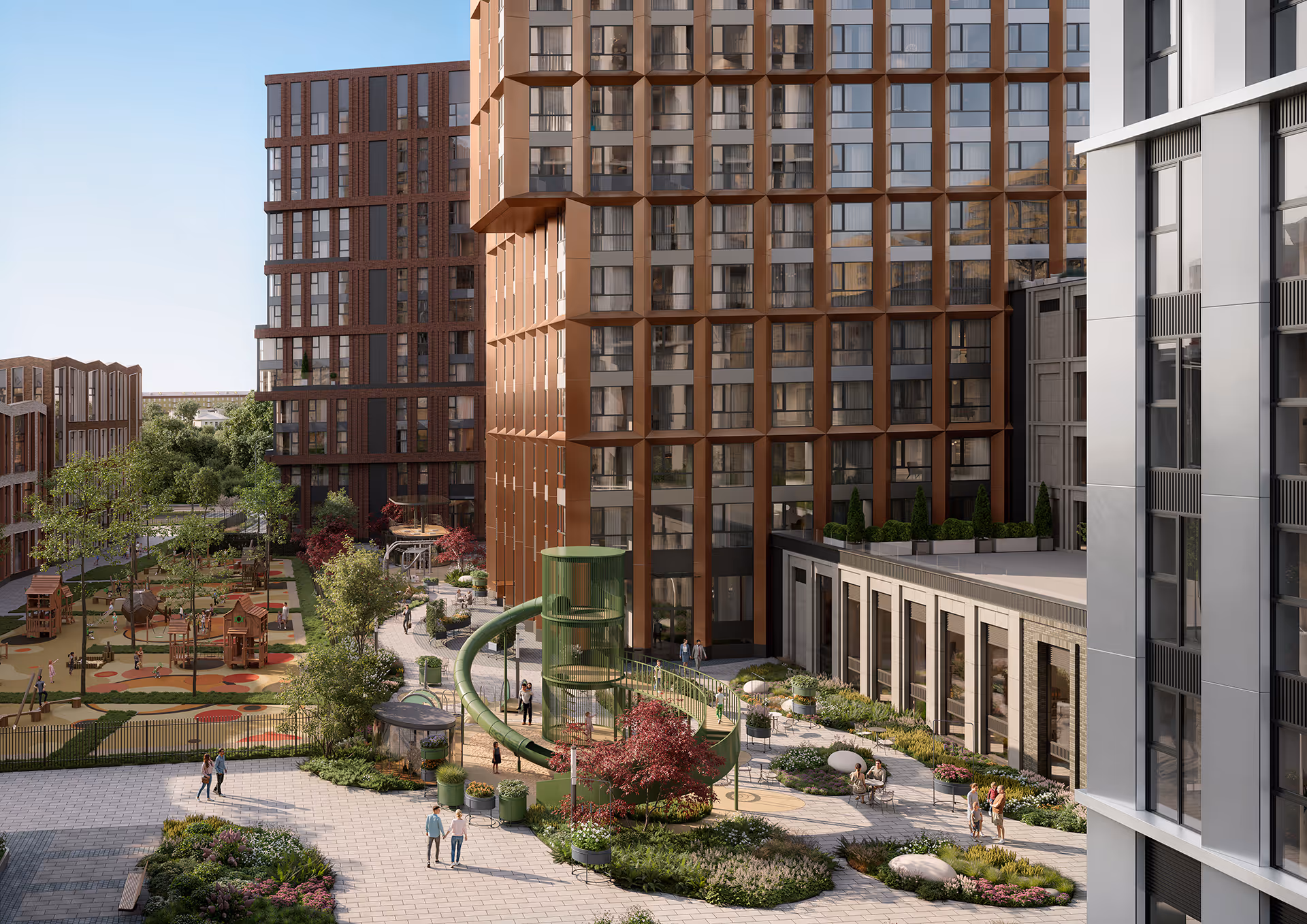 Rakurs project thumbnail — exterior 3D render of modern residential complex
