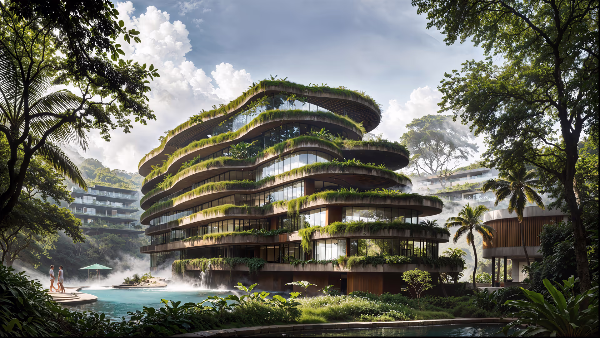 Layan Verde project thumbnail — photorealistic 3D render of tropical resort complex
