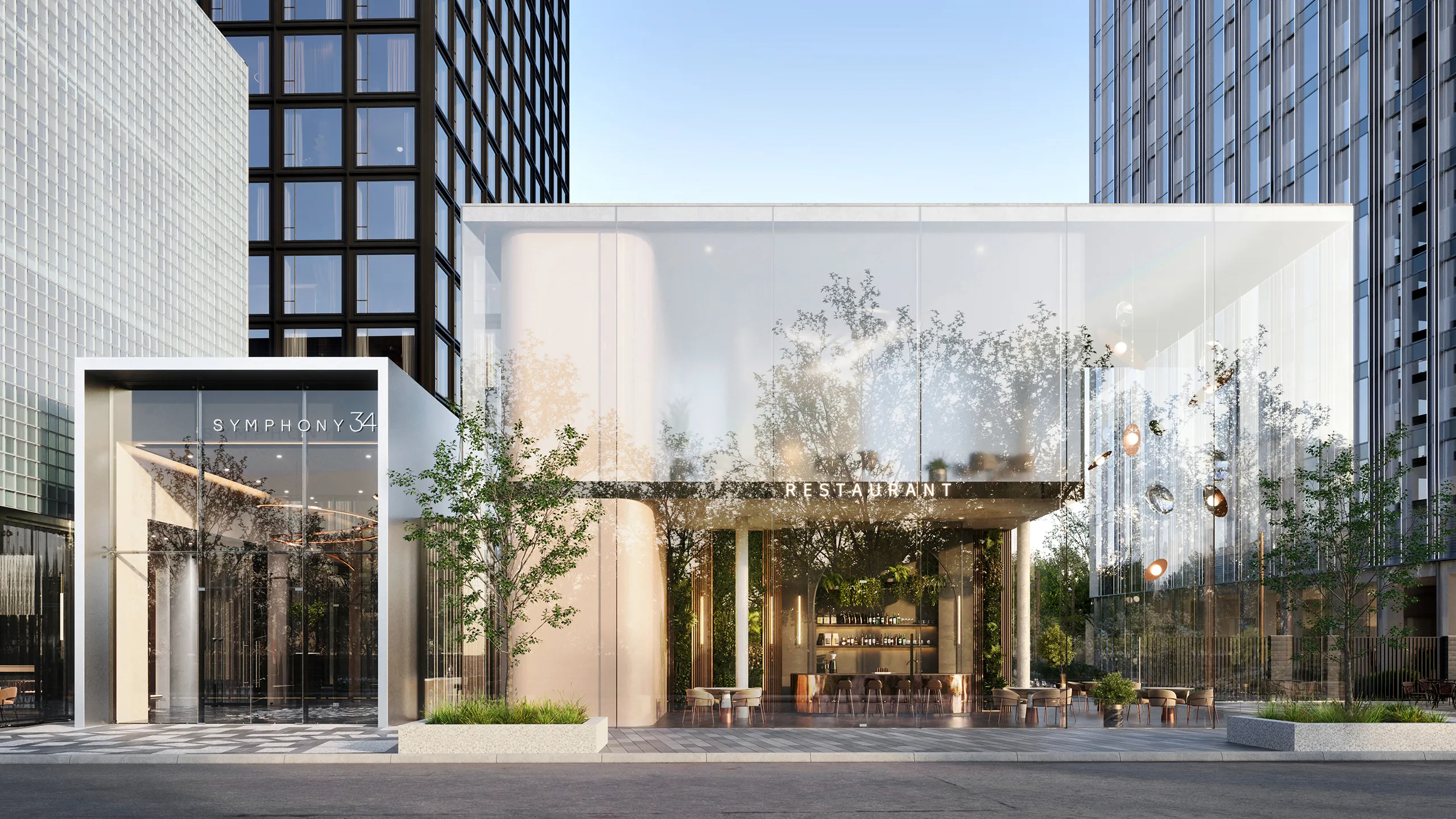 Symphony 34 project thumbnail — exterior 3D render of modern residential tower