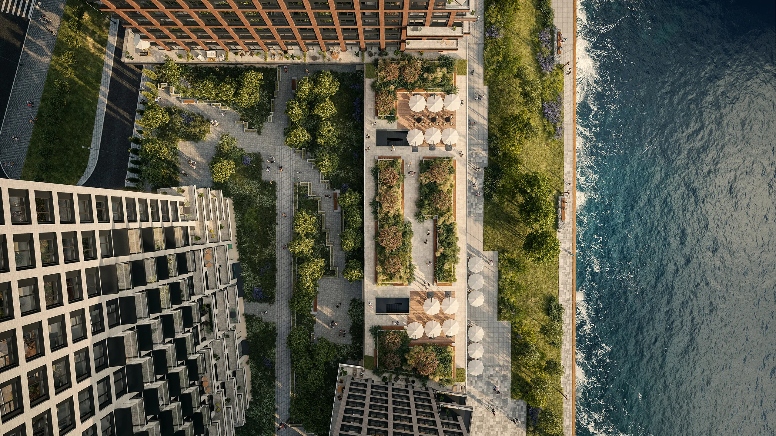 Portland project thumbnail — exterior 3D render of waterfront residential complex