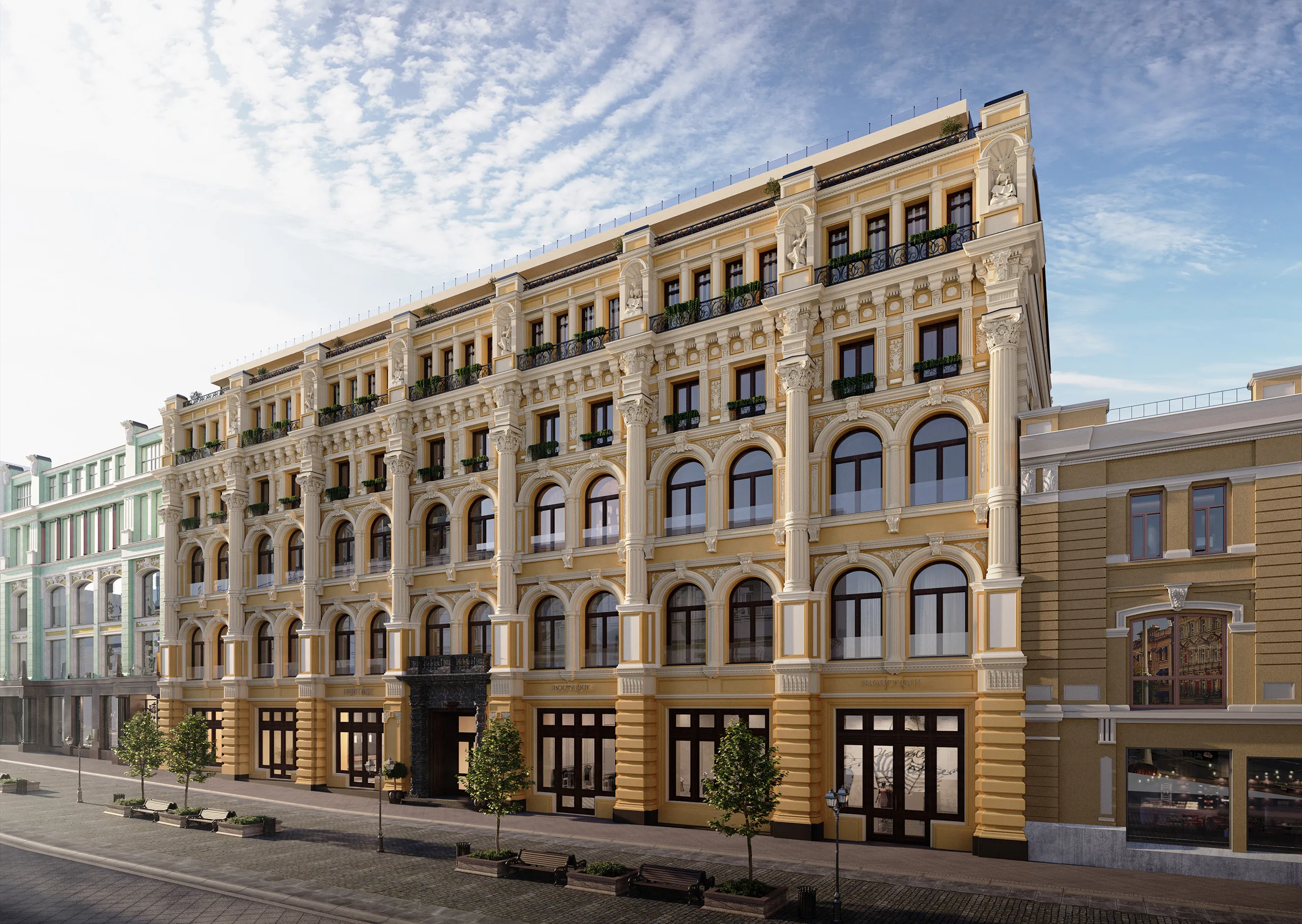 Kuznetsky Most 12 thumbnail — exterior 3D render of historic Moscow building facade